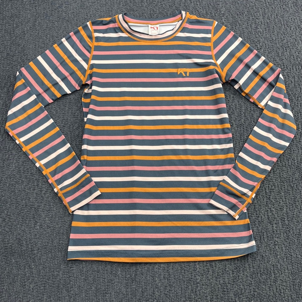 Kari Traa Womens Striped Long Sleeve Base Layer Top Teal Orange Pink Size S